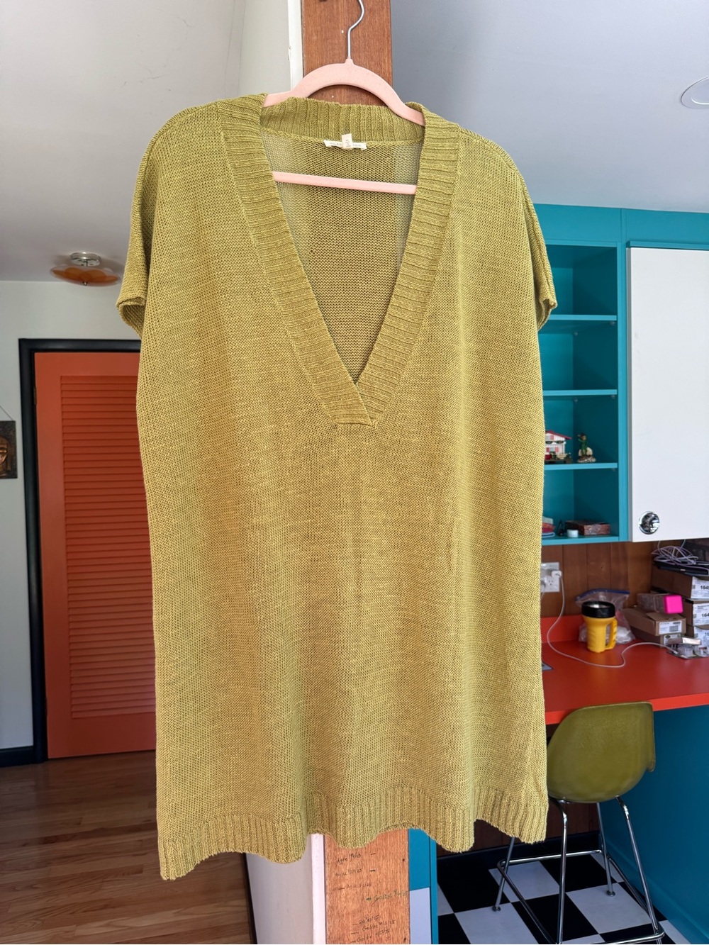Green V-Neck Knit Sweater